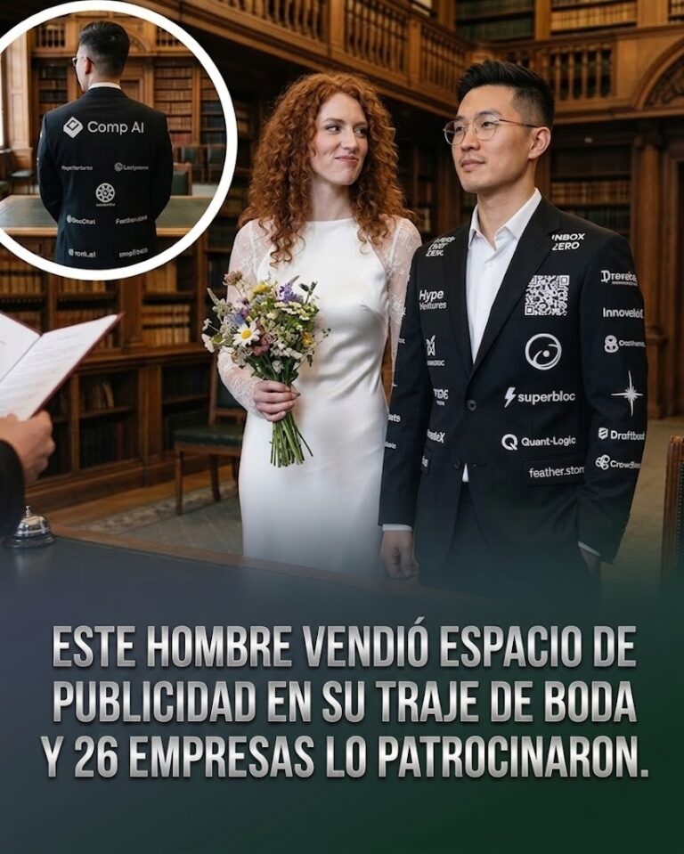 ¡Boda patrocinada! Vendió espacio publicitario en su traje de novio y terminó con empleo en Nueva York